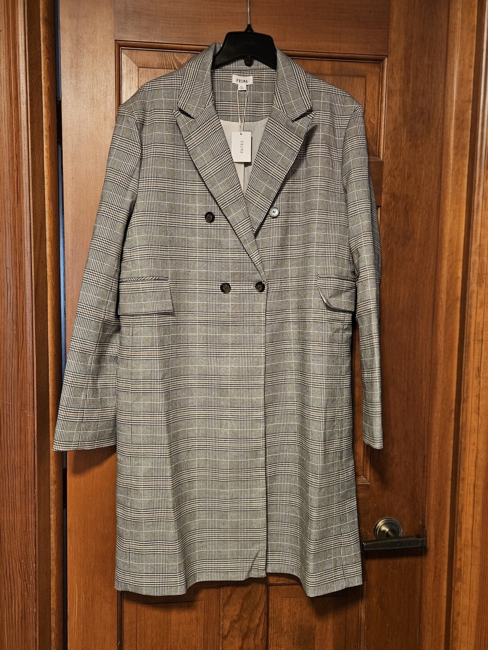 Nordstrom Prima Gray Plaid Double-Breasted Blazer Coat